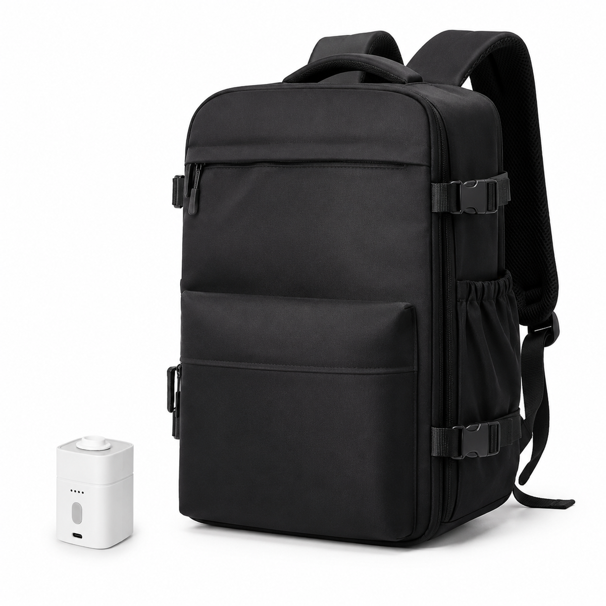 Sac à dos Movara Vacuum Pro noir, vue de face avec pompe USB-C