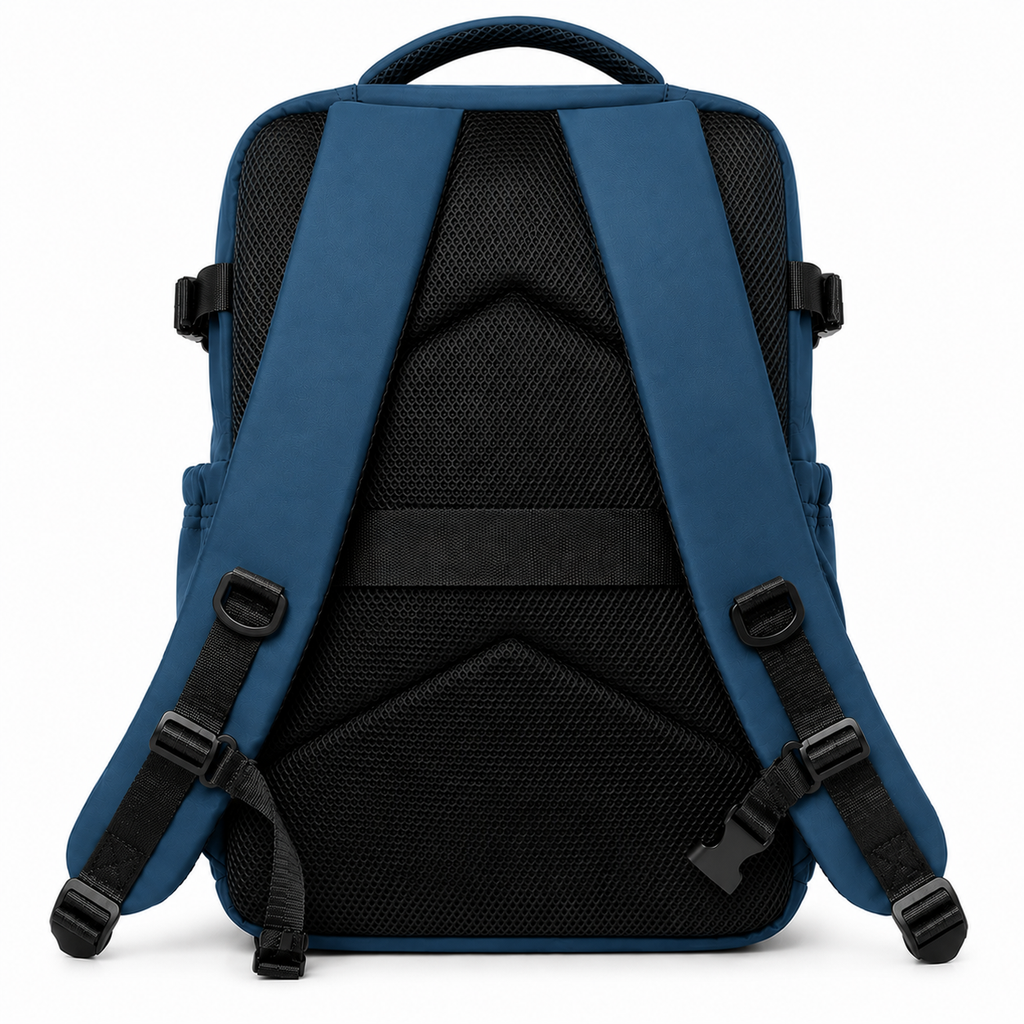 Sac à dos Movara Vacuum Pro bleu marine, vue arrière et dos respirant