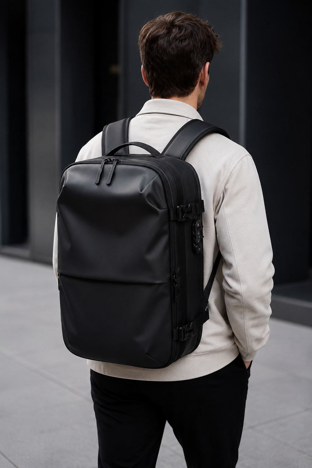Sac à dos Movara Compression Urbain noir porté en ville